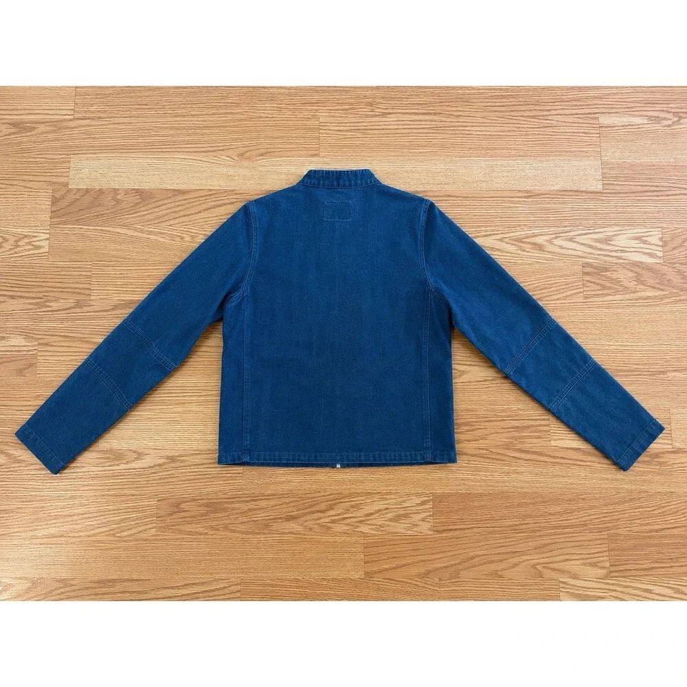 Vintage 90s Calvin Klein Jeans Jacket Mens M Blue Band Collar Full Zip Moto CK